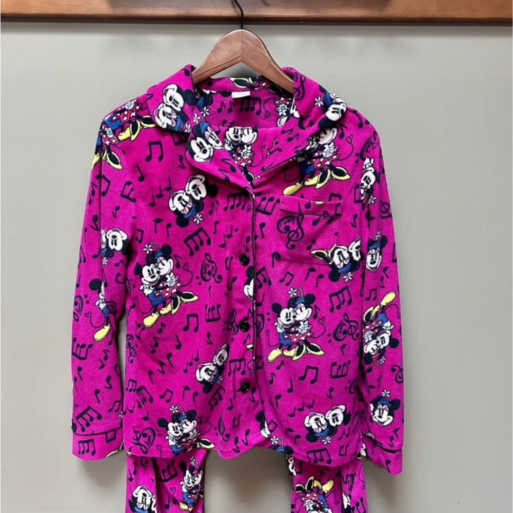 Disney Pink and White Pajama Set with Classic Characters (Size Medium)